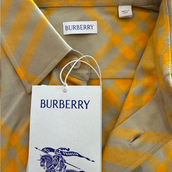 Burberry Yellow and Tan Checkered Shirt size XL, 100% Authentic, Made in Italy - Picture 2 of 5